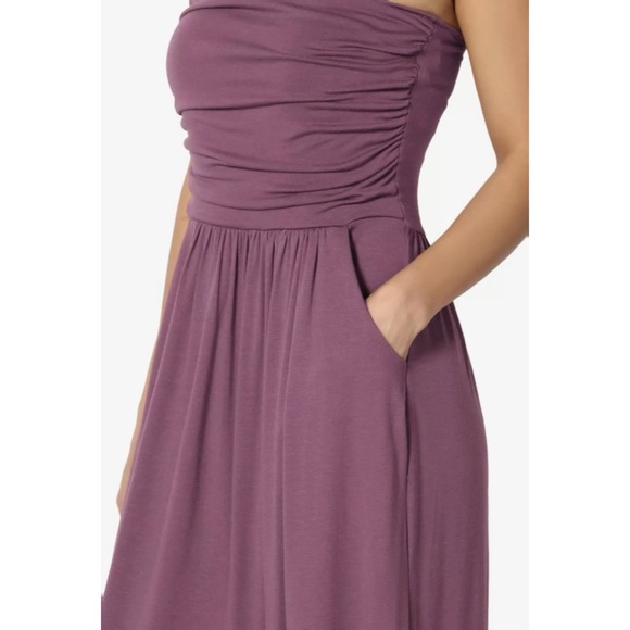 ✂️STRAPLESS MAXI DRESS WITH POCKETS IN DUSTY PLUM - Picture 5 of 6